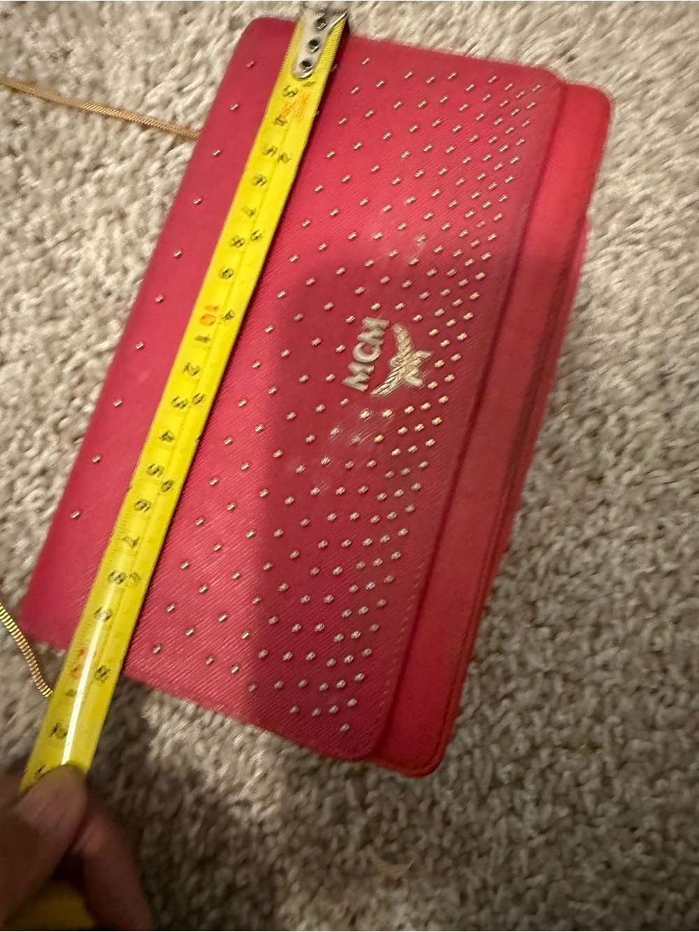 MCM Hot Pink Studded Leather Crossbody with Gold Chain - Picture 14 of 15
